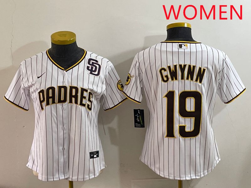 Women San Diego Padres #19 Gwynn White Stripe Game 2025 Nike MLB Jersey style 3